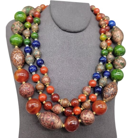 Hattie Carnegie Multistrand Beaded Choker Necklace 17" Multimedia Rare Signed - Picture 2 of 13